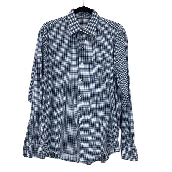 Peter Millar Blue White Navy Plaid Long Sleeve Button Down Mens Large - Picture 1 of 6